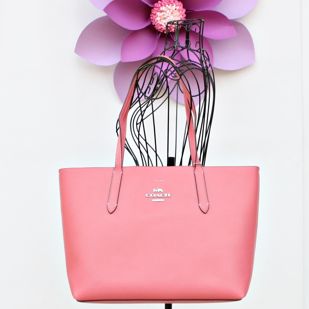 COACH Leather Shoulder Tote Bag Light Pink Oxblood